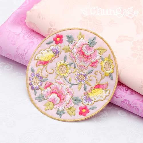 韓服刺繍パッチ蝶宮殿2colorピンク57327